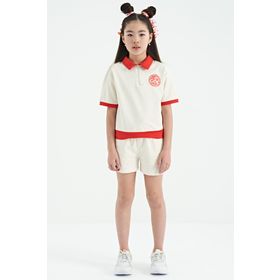 Tommy Life 75131 Ekru Yakalı Kısa Kollu Rahat Form Kız Çocuk Şort Takım