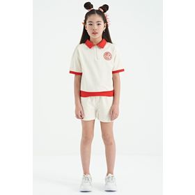 Tommy Life 75131 Ekru Yakalı Kısa Kollu Rahat Form Kız Çocuk Şort Takım