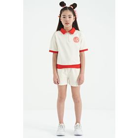 Tommy Life 75131 Ekru Yakalı Kısa Kollu Rahat Form Kız Çocuk Şort Takım