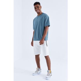 Tommy Life 81141 Ekru Fermuar Cepli Yazı Detaylı Erkek Standart Kalıp Şort
