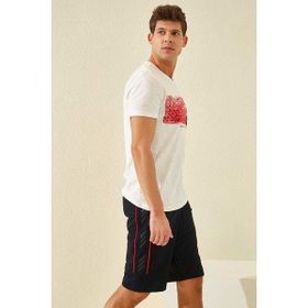 Tommy Life 81148 Lacivert Kırmızı Yan Şeritli Standart Kalıp Erkek Şort