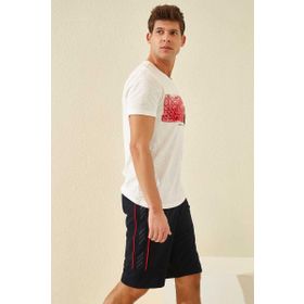 Tommy Life 81148 Lacivert Kırmızı Yan Şeritli Standart Kalıp Erkek Şort