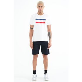 Tommy Life 81243 Lacivert Fermuar Cepli Baskılı Standart Kalıp Erkek Şort