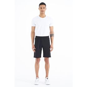 Tommy Life 81244 Siyah Yan Baskılı Fermuar Cepli Bağcıklı Standart Kalıp Erkek Şort