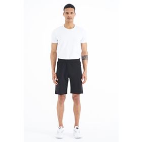 Tommy Life 81244 Siyah Yan Baskılı Fermuar Cepli Bağcıklı Standart Kalıp Erkek Şort