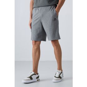 Tommy Life 81266 Gri Melanj Pamuklu Kalın Yumuşak Dokulu Comfort Fit Baskılı Erkek Şort
