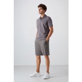 Tommy Life 81266 Koyu Gri Pamuklu Kalın Yumuşak Dokulu Comfort Fit Baskılı Erkek Şort