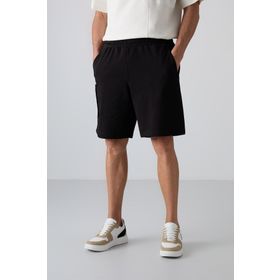 Tommy Life 81266 Siyah Pamuklu Kalın Yumuşak Dokulu Comfort Fit Baskılı Erkek Şort