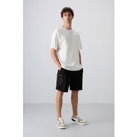 Tommy Life 81266 Siyah Pamuklu Kalın Yumuşak Dokulu Comfort Fit Baskılı Erkek Şort