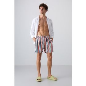 Tommy Life 81267 Çizgi Desenli Hızlı Kuruyan Standart Fit Erkek Deniz Şortu