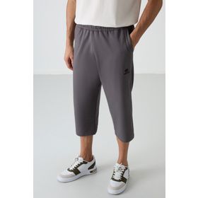 Tommy Life 83102 Koyu Gri Pamuklu Yumuşak Dokulu Standart Fit Nakışlı Erkek Kapri