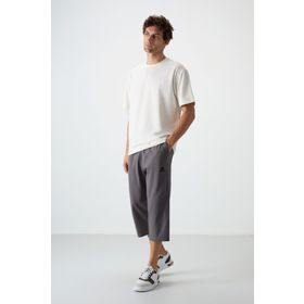 Tommy Life 83102 Koyu Gri Pamuklu Yumuşak Dokulu Standart Fit Nakışlı Erkek Kapri
