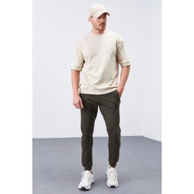 Tommy Life 84343 Fermuar Cepli Dar Kalıp Jogger Haki Erkek Eşofman Altı