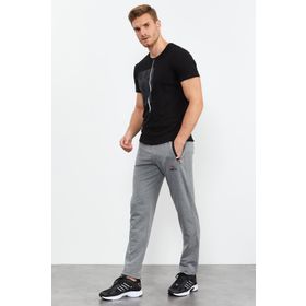 Tommy Life 84649 Fermuar Cepli Dar Kalıp Klasik Paça Gri Melanj Siyah Erkek Eşofman Altı