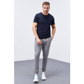 Tommy Life 84652 Klasik Cepli Standart Kalıp Manşetli Gri Melanj Erkek Eşofman Altı