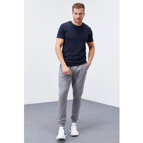 Tommy Life 84652 Klasik Cepli Standart Kalıp Manşetli Gri Melanj Erkek Eşofman Altı