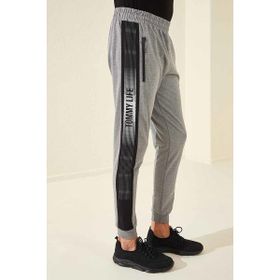 Tommy Life 84657 Gri Melanj Erkek Fermuar Cepli Baskılı Standart Kalıp Jogger Eşofman Alt