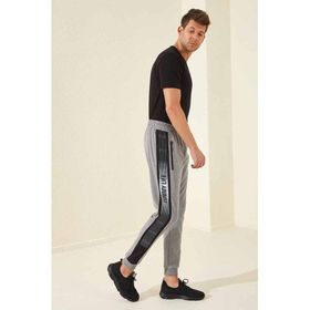 Tommy Life 84657 Gri Melanj Erkek Fermuar Cepli Baskılı Standart Kalıp Jogger Eşofman Alt