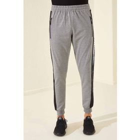 Tommy Life 84657 Gri Melanj Erkek Fermuar Cepli Baskılı Standart Kalıp Jogger Eşofman Alt