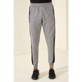 Tommy Life 84657 Gri Melanj Erkek Fermuar Cepli Baskılı Standart Kalıp Jogger Eşofman Alt