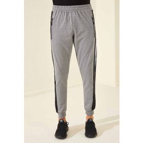 Tommy Life 84657 Gri Melanj Erkek Fermuar Cepli Baskılı Standart Kalıp Jogger Eşofman Alt