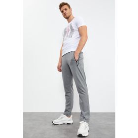 Tommy Life 84744 Gri Melanj Erkek Fermuar Cepli Yazı Detaylı Standart Kalıp Klasik Paça Eşofman Alt