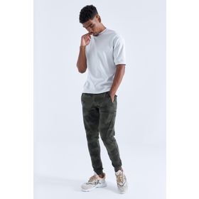Tommy Life 84753 Kamuflaj Desenli Ters Fermuar Standart Kalıp Jogger Haki Erkek Eşofman Altı