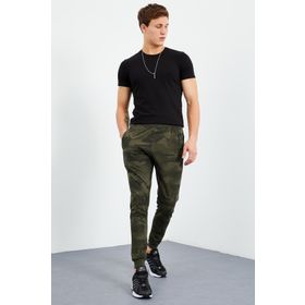 Tommy Life 84753 Kamuflaj Desenli Ters Fermuar Standart Kalıp Jogger Haki Erkek Eşofman Altı
