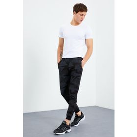 Tommy Life 84753 Kamuflaj Desenli Ters Fermuar Standart Kalıp Jogger Siyah Kamuflaj Erkek Eşofman Altı