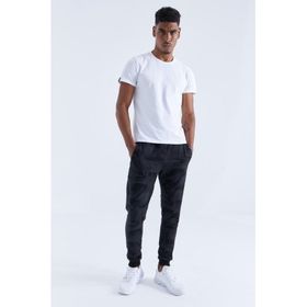 Tommy Life 84753 Kamuflaj Desenli Ters Fermuar Standart Kalıp Jogger Siyah Kamuflaj Erkek Eşofman Altı