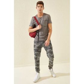Tommy Life 84754 Gri Melanj Erkek Kamuflaj Desenli Dar Kesim Jogger Eşofman Altı