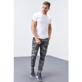 Tommy Life 84754 Gri Melanj Kamuflaj Desenli Dar Kalıp Jogger Erkek Eşofman Altı