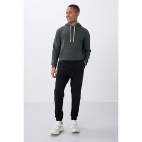 Tommy Life 84866 Siyah Gizli Fermuarlı Rahat Form Jogger Polar Erkek Eşofman Alt