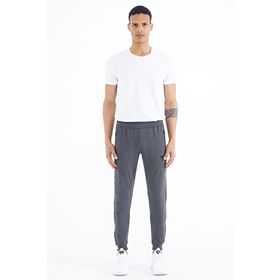 Tommy Life 84909 Antrasit Melanj Yazı Nakışlı Standart Kalıp Jogger Erkek Eşofman Altı