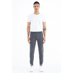 Tommy Life 84909 Antrasit Melanj Yazı Nakışlı Standart Kalıp Jogger Erkek Eşofman Altı