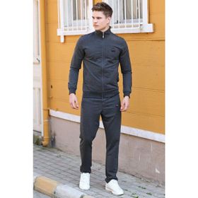 Tommy Life 85072 Antrasit Melanj Dik Yaka Fermuarlı Rahat Form Klasik Paça Erkek Eşofman Takımı