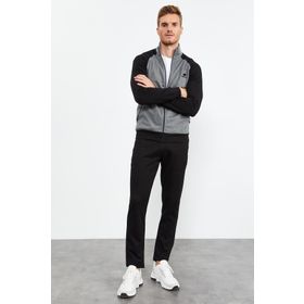 Tommy Life 85113 Gri Melanj Siyah Dik Yaka Çift Renk Rahat Form Klasik Paça Erkek Eşofman Takımı