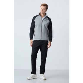 Tommy Life 85113 Gri Melanj Siyah Dik Yaka Çift Renk Rahat Form Klasik Paça Erkek Eşofman Takımı