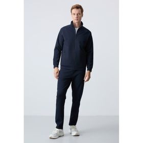 Tommy Life 85113 Lacivert Dik Yaka Çift Renk Rahat Form Klasik Paça Erkek Eşofman Takımı