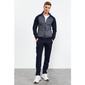 Tommy Life 85113 Lacivert Dik Yaka Çift Renk Rahat Form Klasik Paça Erkek Eşofman Takımı