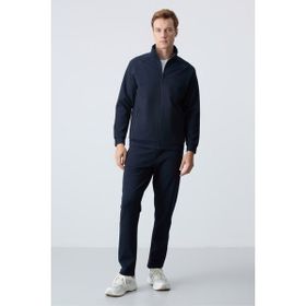 Tommy Life 85113 Lacivert Dik Yaka Çift Renk Rahat Form Klasik Paça Erkek Eşofman Takımı