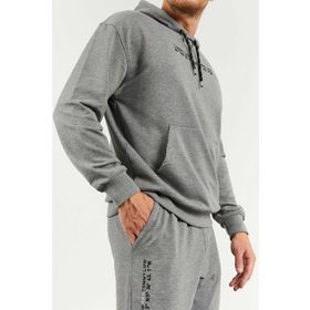 Tommy Life 85117 Gri Melanj Erkek Kapüşonlu Kanguru Cep Oversize Lastik Paça Eşofman Takımı