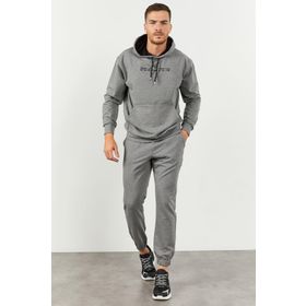 Tommy Life 85117 Gri Melanj Kapüşonlu Kanguru Cep Oversize Lastik Paça Erkek Eşofman Takımı