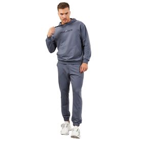 Tommy Life 85117 Gri Melanj-Siyah Erkek Kapüşonlu Kanguru Cep Oversize Lastik Paça Eşofman Takımı