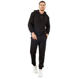 Tommy Life 85117 Gri Melanj-Siyah Erkek Kapüşonlu Kanguru Cep Oversize Lastik Paça Eşofman Takımı
