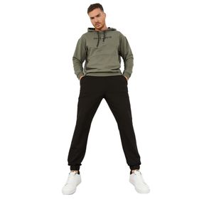 Tommy Life 85117 Gri Melanj-Siyah Erkek Kapüşonlu Kanguru Cep Oversize Lastik Paça Eşofman Takımı