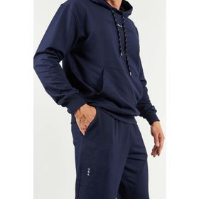 Tommy Life 85117 Kapüşonlu Kanguru Cep Oversize Lastik Paça İndigo Erkek Eşofman Takımı