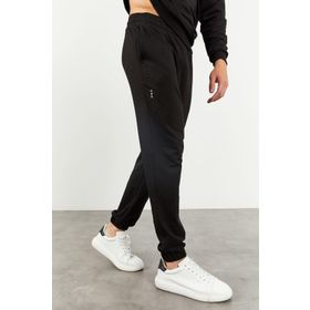 Tommy Life 85117 Kapüşonlu Kanguru Cep Oversize Lastik Paça Siyah Erkek Eşofman Takımı