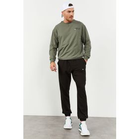 Tommy Life 85120 Çağla-Siyah Erkek Casual O Yaka Oversize Lastik Paça Eşofman Takımı