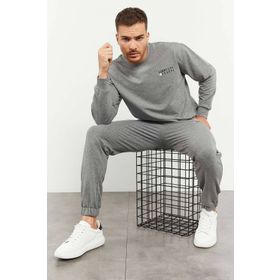 Tommy Life 85120 Gri Melanj Casual O Yaka Oversize Lastik Paça Erkek Eşofman Takımı